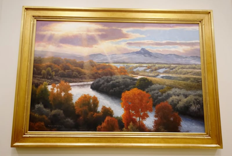 "Heart Mountain Glory," a painting commissioned for the Cody Wyoming Temple, is shown in a screen capture.
