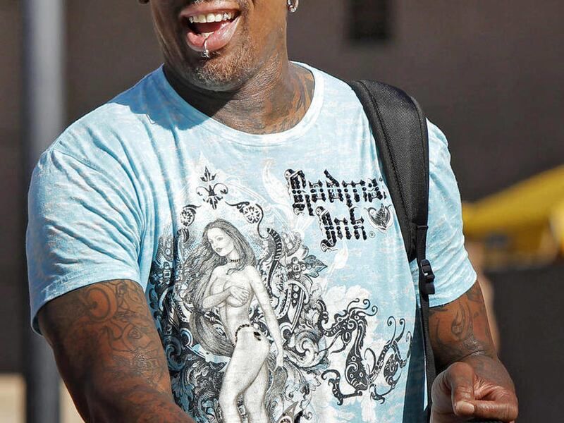 Dennis Rodman arrives at family court in Orange Calif., on Tuesday, May 29, 2012. The flamboyant former NBA player is expected to be sentenced for contempt in a long-running divorce case in Orange County. Rodman was found guilty of four counts of contemp