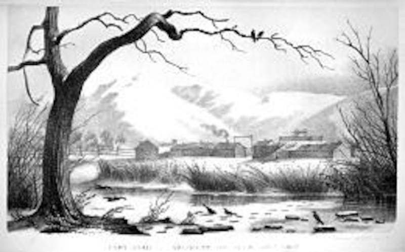 Lithograph of Fort Utah in Provo area from Capt. Howard Stansbury's 1853 book. Fort Utah is probably much like the one built in Salt Lake City.
