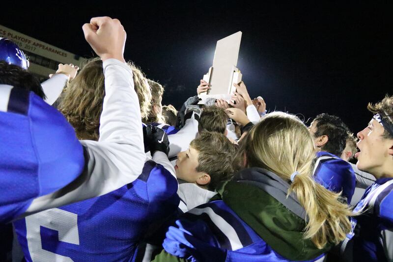 Gunnison Valley celebrates winning the the 1A 8-player football state championship game over Monticello on Saturday, November 12, 2022 at Southern Utah University.