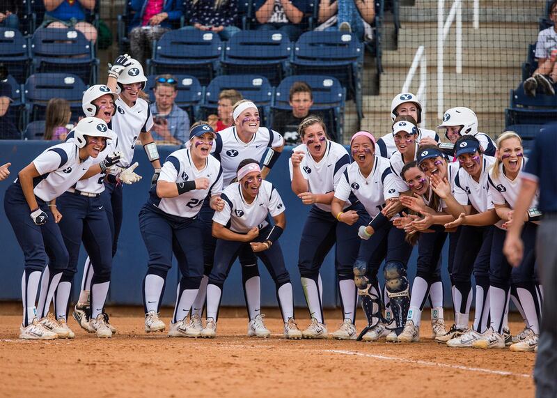 BYU Women's Softball defeats St Mary's 7-0 in the first game of a double header on April 22, 2016.