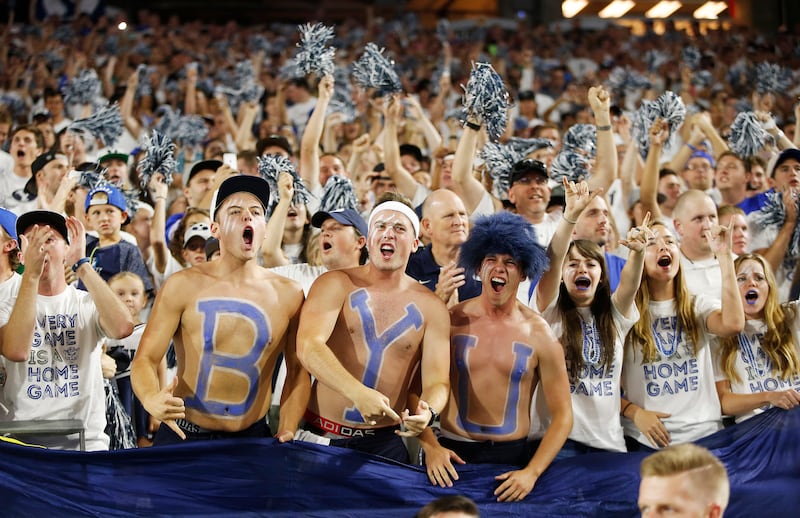 BYU fans cheer in Glendale, Arizona, on Saturday, Sept. 3, 2016. BYU beat Arizona 18-16 on a last-second field goal.