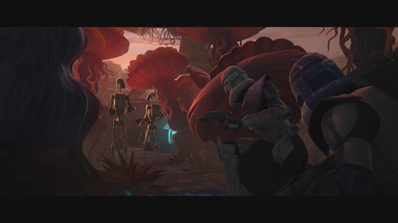 Captain Rex and team advance on enemy lines in “Star Wars: The Clone Wars” exclusively on Disney Plus.