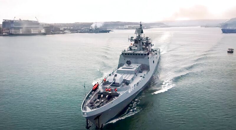 The Russian navy’s frigate Admiral Essen in the Black Sea.