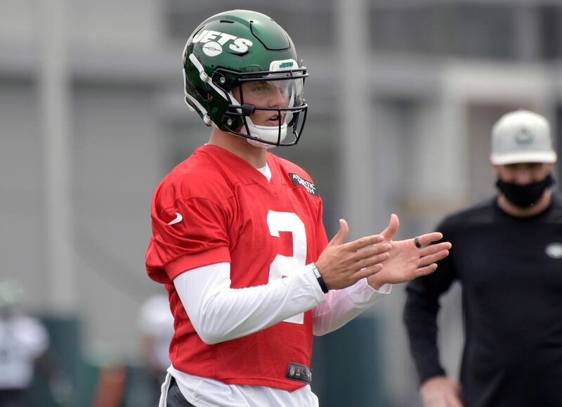 N.Y. Jets QB Zach Wilson works out during NFL camp in Florham Park, N.J. Wilson said New Jersey drivers are “aggressive.”
