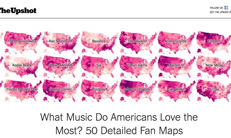 What music do Americans like the most? A new New York Times interactive data map offers a clue.
