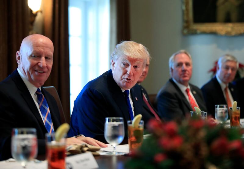President Donald Trump speaks with lawmakers on Dec. 13, 2017.