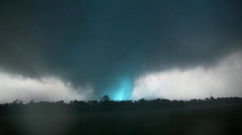 This frame grab from video shows lightning inside a massive tornado on Sunday, May 22, 2011, outside Joplin, Mo. The tornado tore a 6-mile path across southwestern Missouri killing at least 89 people as it slammed into the city of Joplin, ripping into a
