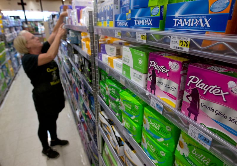 Tampons are stock at a market in Sacramento, Calif. on June 22, 2016.