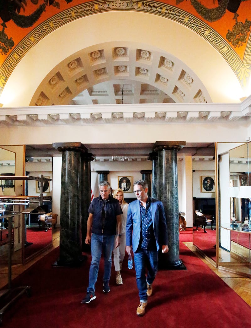 Jon Huntsman Jr., his wife Mary Kaye Huntsman, and Deseret News journalist Jesse Hyde in the U.S. Ambassador's residence in Moscow, Russia, on Saturday, Sept. 22, 2018.