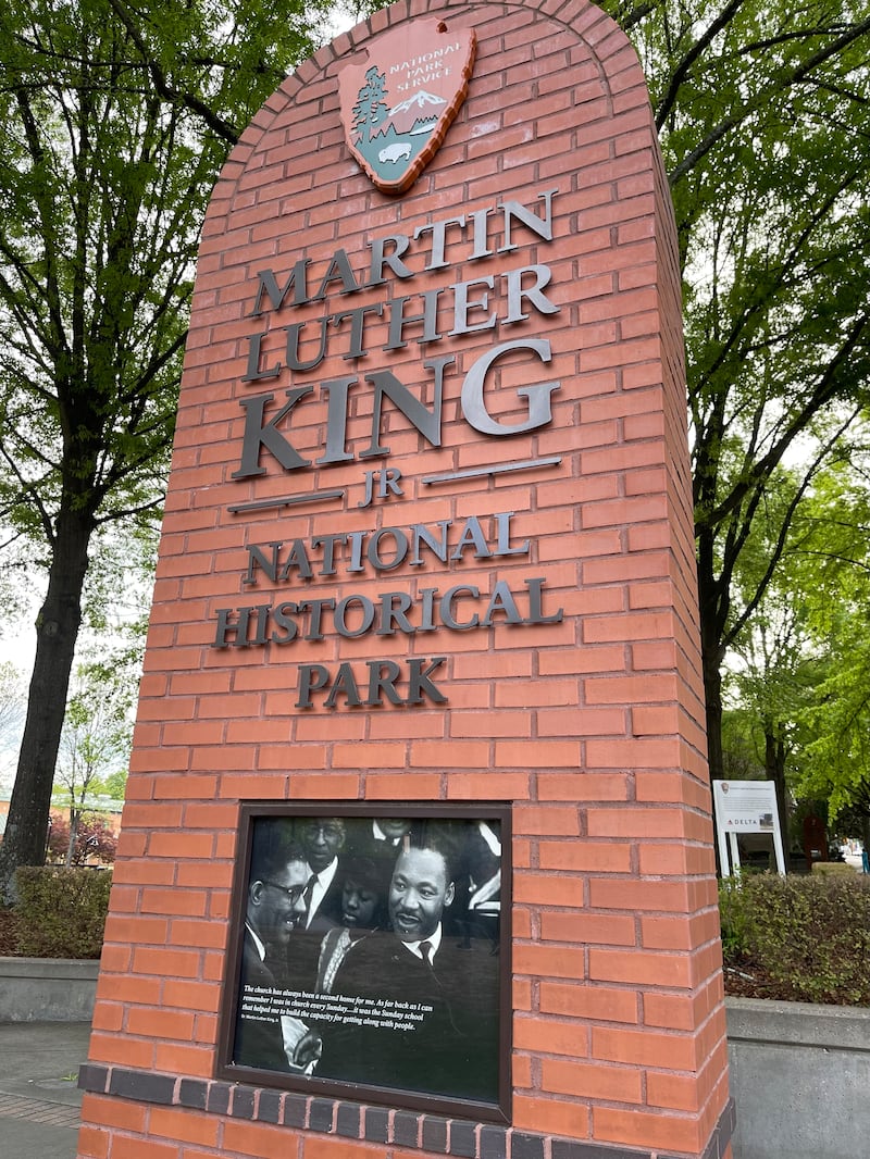 A marker at the Martin Luther King Jr. National Historical Park in Atlanta, Georgia, on Thursday, April 13, 2023.