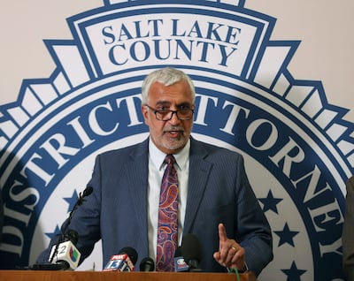 FILE - Salt Lake County District Attorney Sim Gill announces that Ayoola Ajayi, 31, of Salt Lake City, has been charged with aggravated murder and aggravated kidnapping, both first-degree felonies, desecration of a human body, a second-degree felony, and