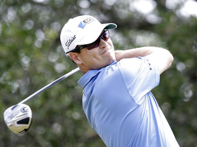 Zach Johnson watches his drive off the first tee during the final round of the Texas Open in San Antonio, Sunday.