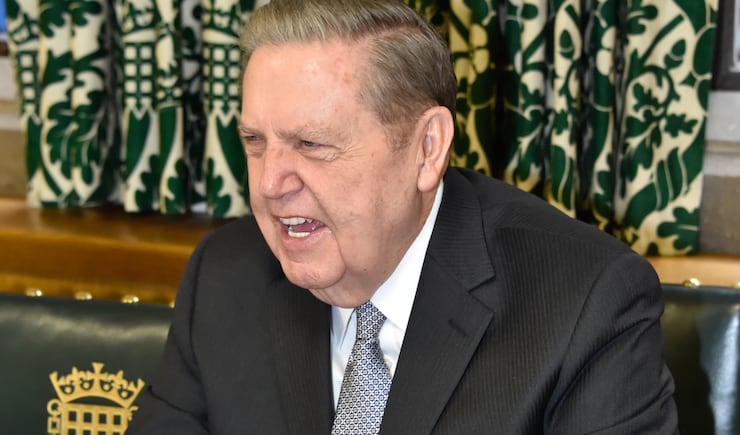 Elder Holland enjoys a lighter moment during his visit to the House of Commons at the Palace of Westminster in London on Wednesday, Nov. 21, 2018.