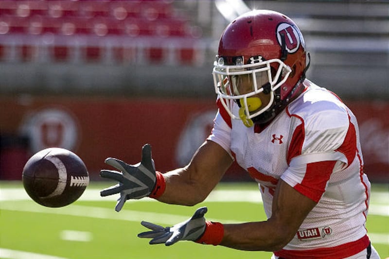 Utah receiver David Reed catches a pass during practice this week. He is on pace to set team records this season.