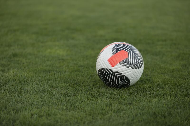 A ball rests on the grass at South Field in Provo, Utah, on Thursday, September 14, 2023. The Utah State Aggies beat the BYU Cougars 1-0 on Saturday in Logan.
