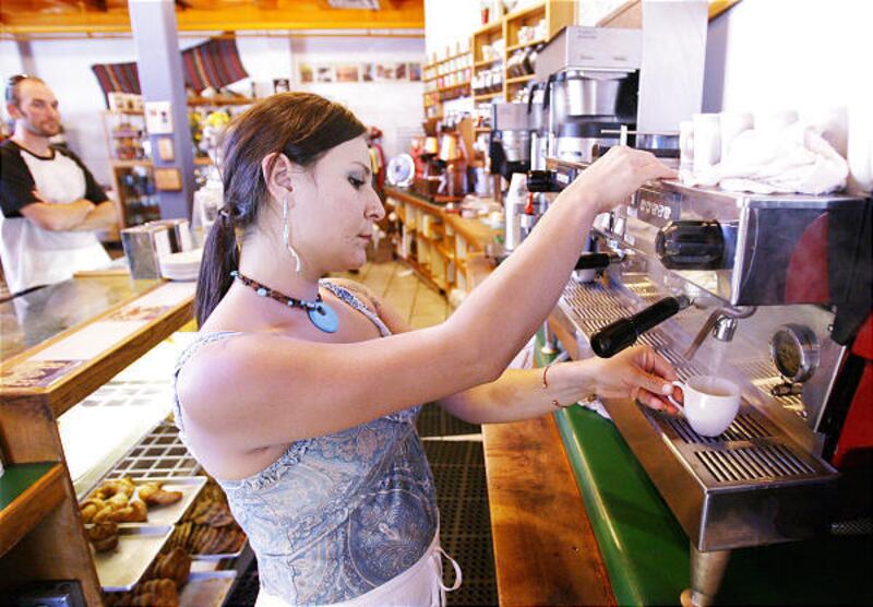 Amanda Galvan prepares an order for a customer at the Salt Lake Roasting Co.