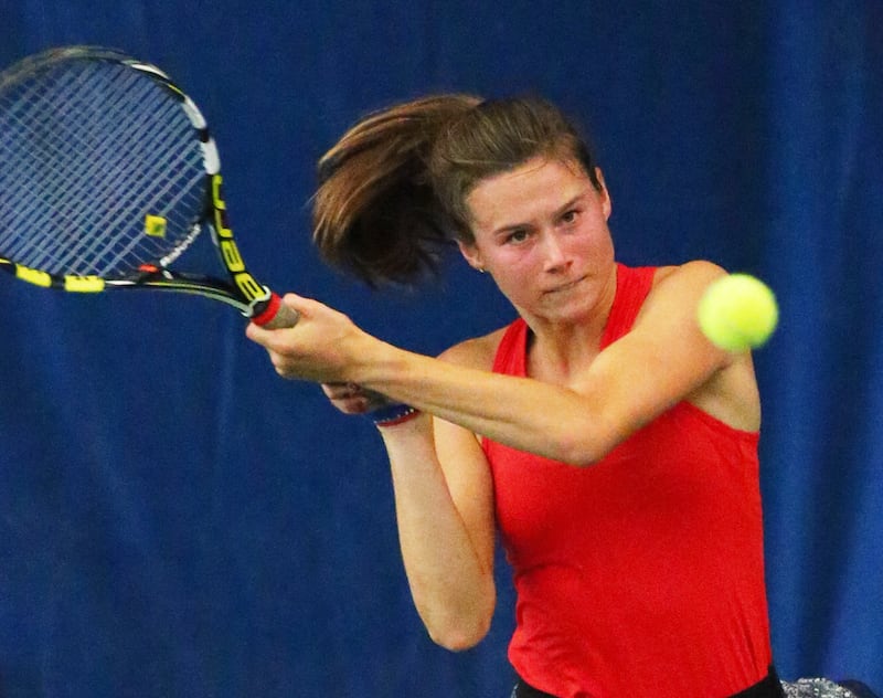 Park City's Livi Rockwood competes with Ridgeline's Naya Tillitt for the 4A girls state tennis championship on Saturday, Sept. 30, 2017. Tillitt won the championship.