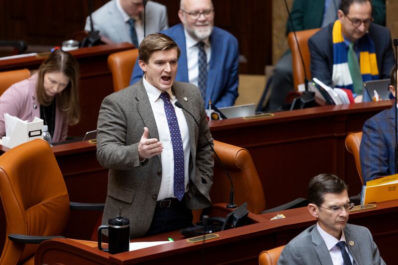 Rep. Tyler Clancy, R-Provo, speaks about HB261 at the Capitol in Salt Lake City on Jan. 19, 2024.