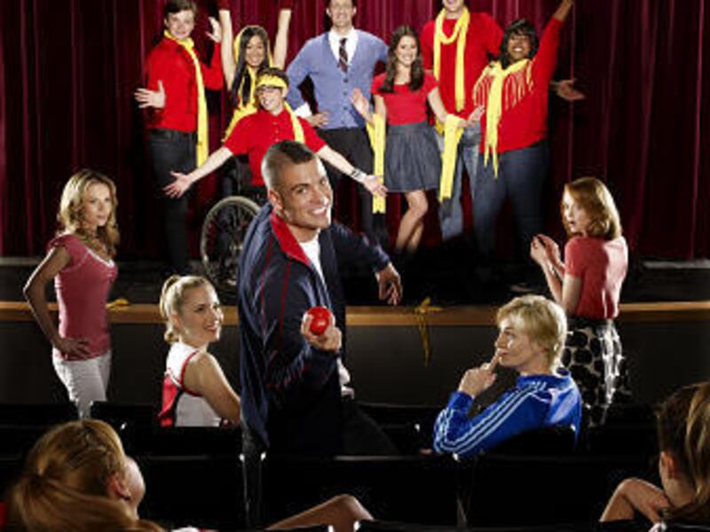Top row: Chris Colfer, left, Jenna Ushkowitz, Kevin McHale, Matthew Morrison, Lea Michele, Cory Monteith, Amber Riley; bottom, Jessalyn Gilsig, left, Dianna Agron, Mark Salling, Jane Lynch, Jayma Mays star in "Glee."