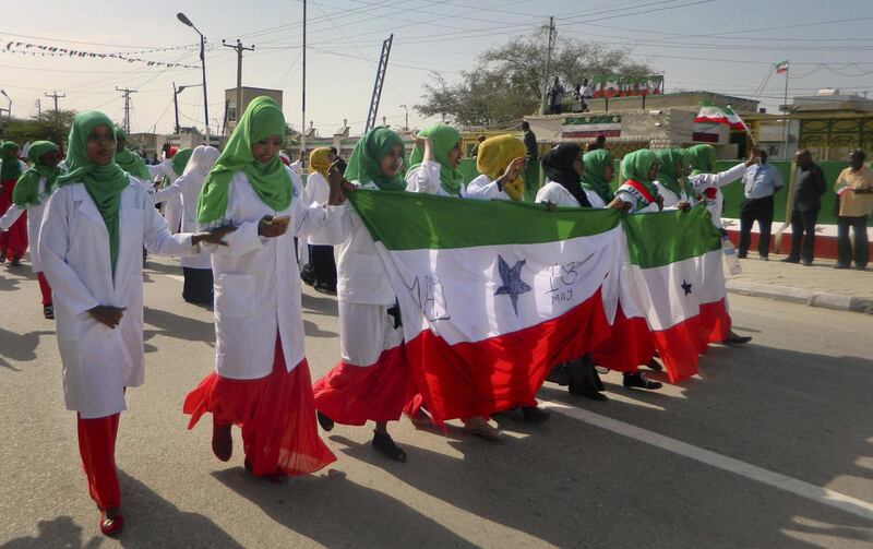 Women march in a procession to celebrate the 25th anniversary of proclaimed independence in the capital Hargeisa, Somaliland, a breakaway region of Somalia Wednesday, May 18, 2016. Somaliland is celebrating 25 years since the region proclaimed its indepen