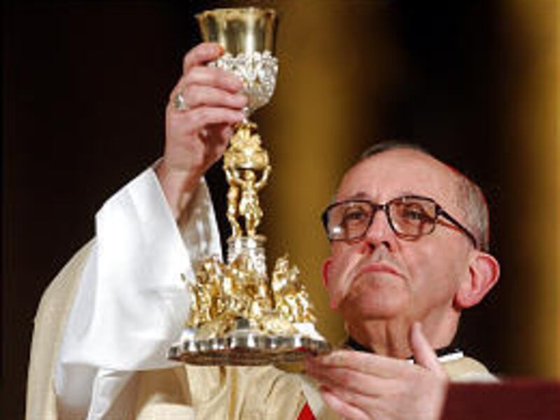 Cardinal Jorge Mario Bergoglio celebrates Mass on April 4. A diary says Bergoglio was main papal challenger to Cardinal Ratzinger.