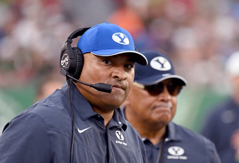 BYU head coach Kalani Sitake looks on during game against South Florida Saturday, Sept. 3, 2022, in Tampa, Fla.