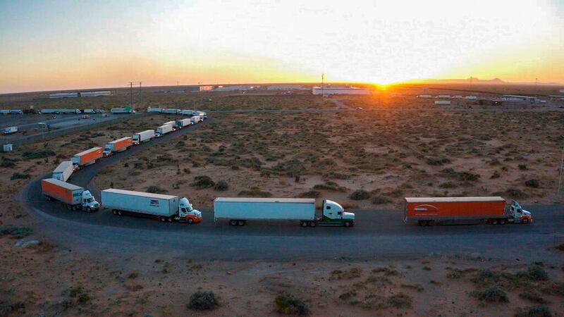 Truckers block the entrance into the Santa Teresa Port of Entry in Ciudad Juarez.