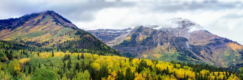 Fall panorama of Mt. Timpanogos along the Alpine Scenic Loop