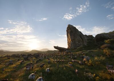 Rafiki (voice of John Kani ), Sarabi (voice of Alfre Woodard) and Mufasa (voice of James Earl Jones) in “The Lion King.”