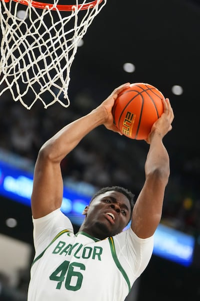 Baylor center James Nnaji collects a rebound against Houston during game Saturday, Jan. 10, 2026, in Waco.