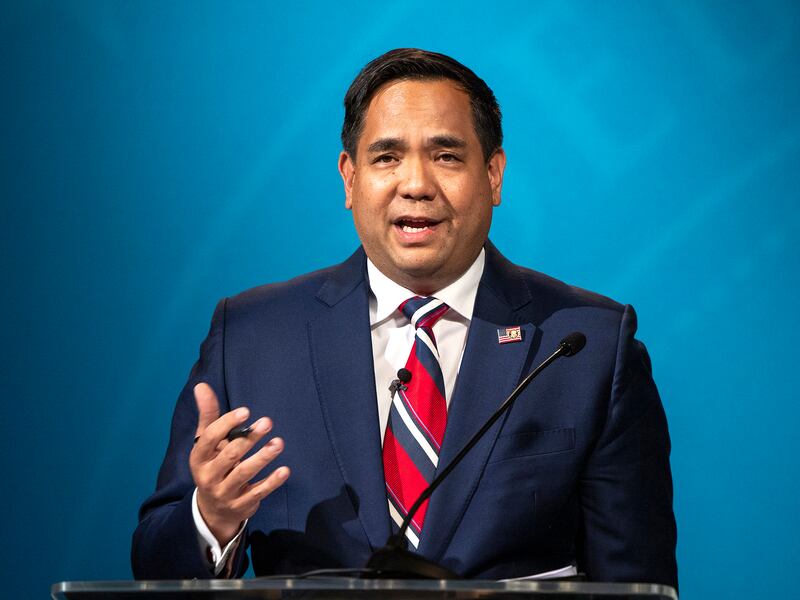 Utah Attorney General Sean Reyes speaks during a debate on Oct. 21, 2020.