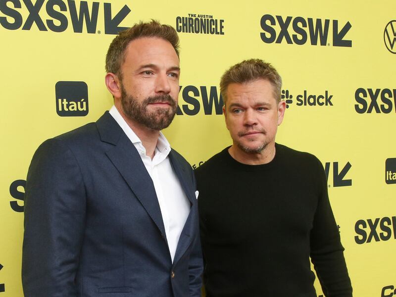 Ben Affleck and Matt Damon arrive for the world premiere of “Air” at the Paramount Theatre in Austin, Texas.