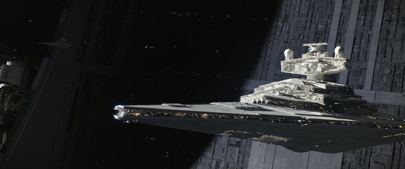 A Star Destroyer in “Rogue One: A Star Wars Story.”