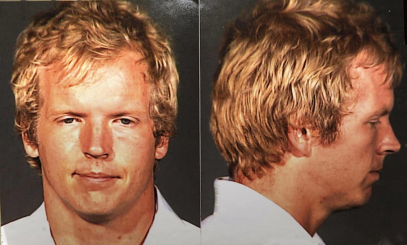 In this handout photo released by the Manhattan District Attorney's Office, Tennessee Titans backup quarterback Chris Simms, son of former New York Giants quarterback Phil Simms, is shown after his arrest at a police sobriety checkpoint in New York, July
