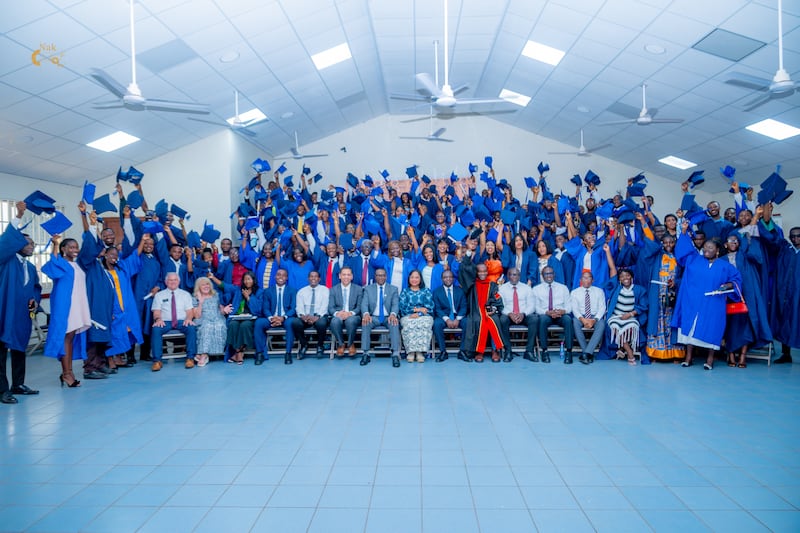 Students, BYU-Pathway leaders and Church leaders pose for a photo after graduation services in Ashaiman, Ghana, on July 30, 2025.
