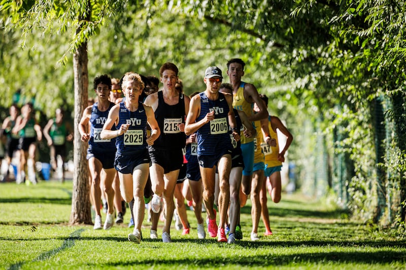 Members of the BYU men's cross-country team compete in the Fall Classic Sept. 13, 2024. On Friday, the Cougars upset No. 1-ranked Oklahoma State to win the Big 12 championship in Waco, Texas.