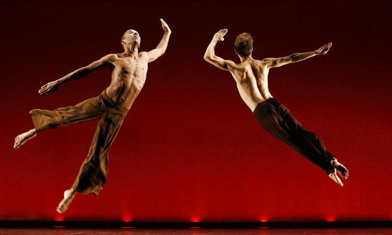 Ririe-Woodbury Dance Company's Jo Blake, left, and Caine Keenan practice "Duet," which was choreographed by Bill T. Jones. The company performs the work Sept. 23-25.