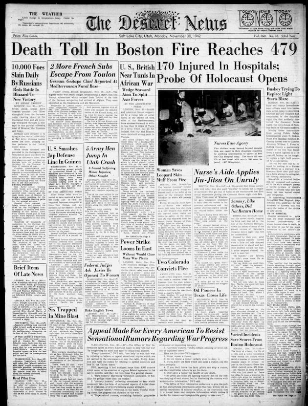 Deseret News archives: Cocoanut Grove nightclub fire resulted in 492 deaths