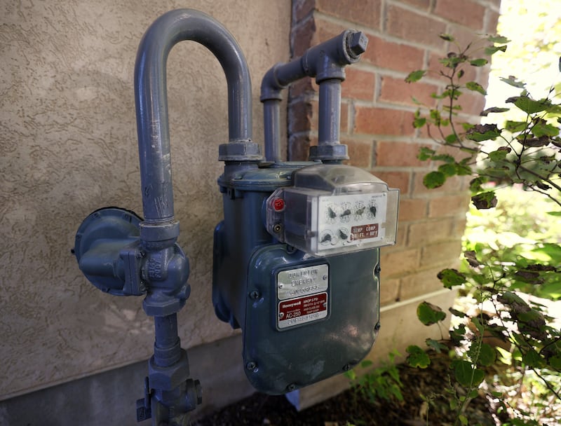 A residential gas meter in Herriman, Utah.