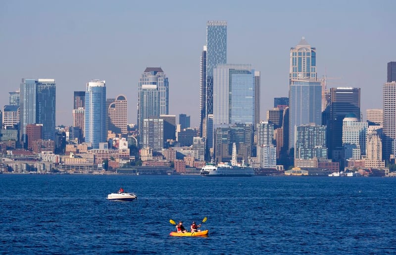 The Seattle skyline during a heat wave hitting the Pacific Northwest.
