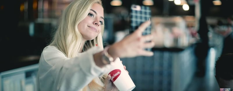 Utah singer Madilyn Paige takes a selfie with her drink from Sodalicious in the music video for her new single, "Perfect."