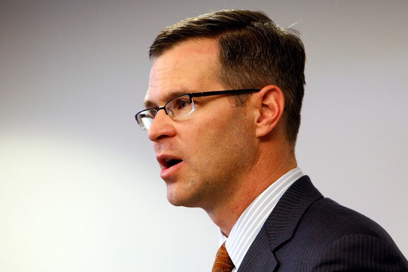 FILE - Spencer P. Eccles speaks during Roseman University of Health Sciences' new College of Dental Medicine in South Jordan on Thursday, Oct. 27, 2011.