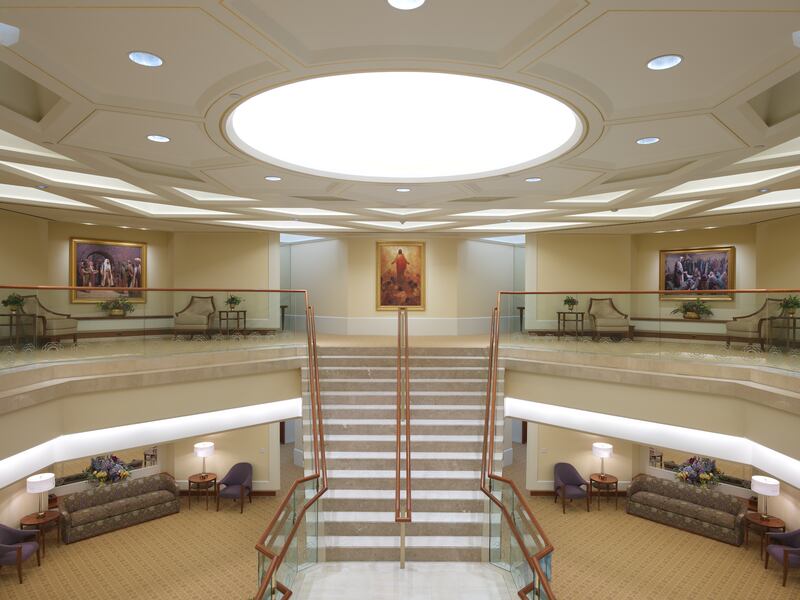 A staircase inside the San Diego California Temple.