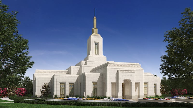 An exterior rendering of the Fairview Texas Temple.