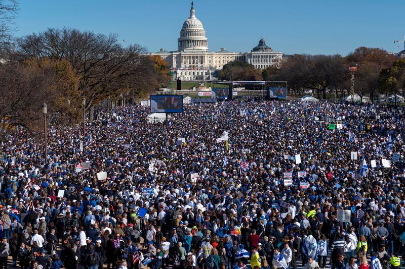 People attend the March for Israel rally on Tuesday, Nov. 14, 2023, on the National Mall in Washington.