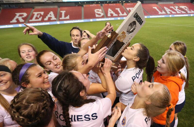 Timpview celebrate their win over East in the state 4A soccer championship in Sandy on Friday, Oct. 21, 2016. Timpview won 2-0.