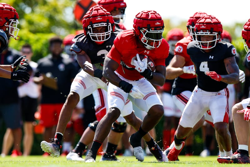 New to the Utes’ practice helmets this year were “Guardian caps,” which are designed to reduce the risk of concussions.