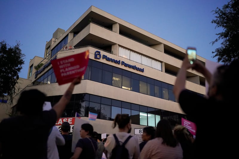 Supporters of abortion rights protest outside a Planned Parenthood clinic in California, Friday, June 24, 2022.