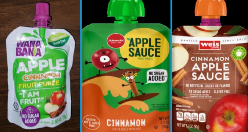 Three brands of applesauce and puree pouches that are being investigated by the FDA for lead contamination.